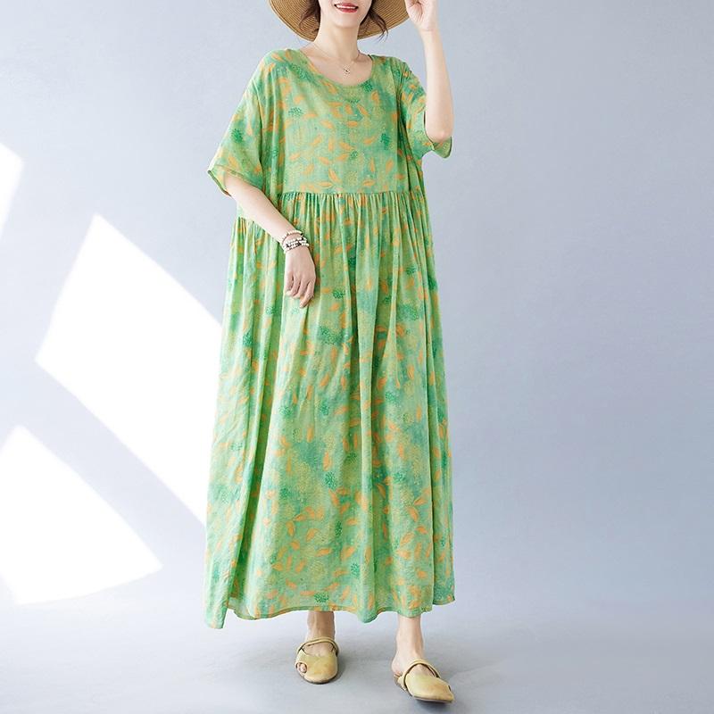 Krátký rukáv Velké bavlněné vintage květinové nové šaty pro ženy ležérní volné dlouhé letní šaty
