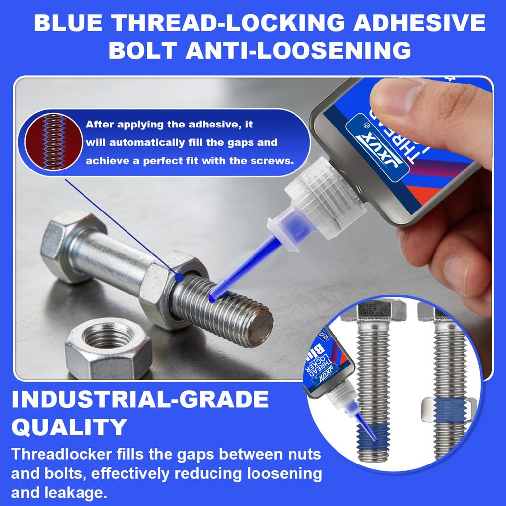 50g Threadlocker Anaerobic Glue Blue Medium Strength Automotive-grade LockerThread for Metal Fasteners Nuts Bolts To Against Losening Lock Tight Seal