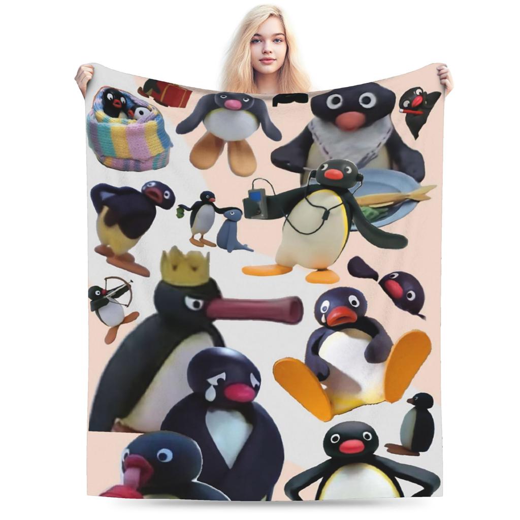 Noot Pingu Fleece Throw Blankets Penguin Cartoon Blankets for Bedding Couch Ultra-Soft Bedding Throws