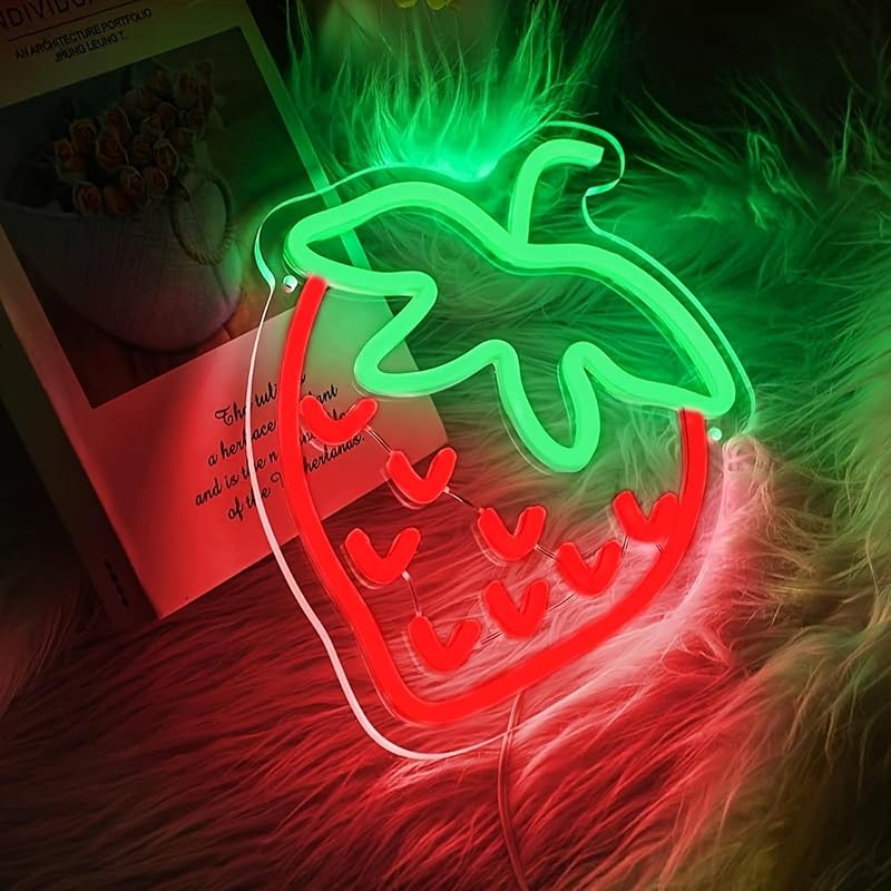 Strawberry Neon Sign, Girly Room Decoration Aesthetic Led Neon Signs, Strawberry Room Decoration Dessert Shop Decoration Neon Light Sign 11.81″ ×