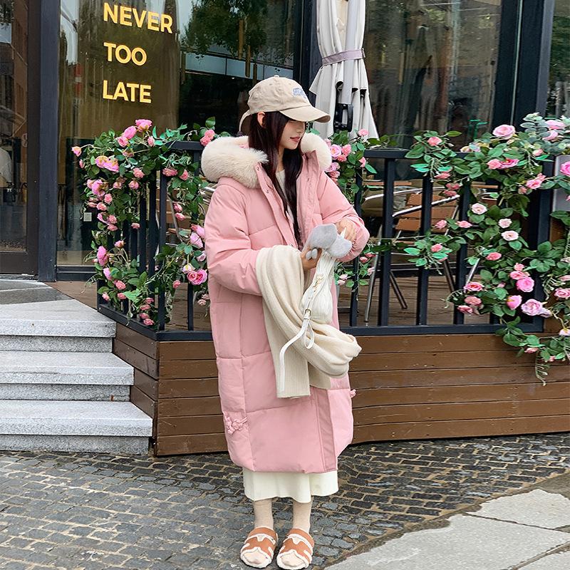 Down Cotton Clothes Women's Medium and Long Winter New Fashion Big Fur Collar Design Sense Thickened Cotton Clothes