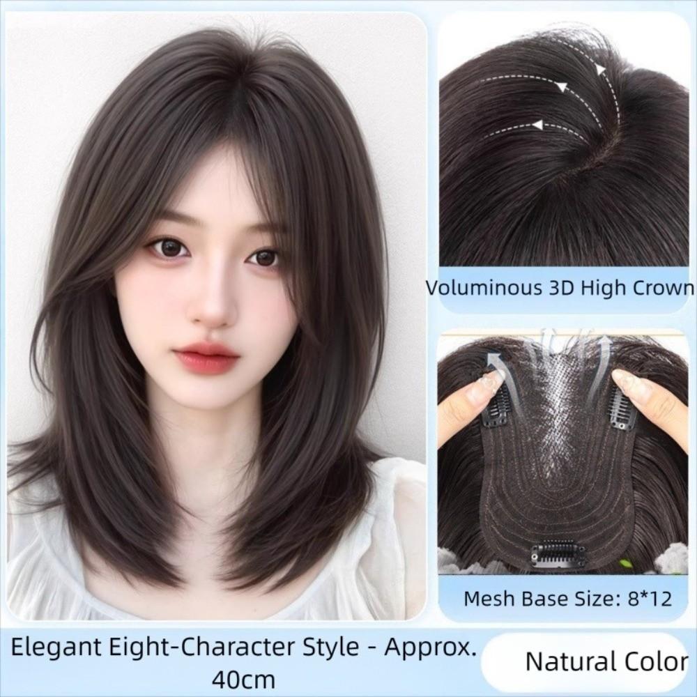 Synthetic Head Top Fake Hair Piece Hair Toppers Wigs with Bangs Cover White Hair & Hairline