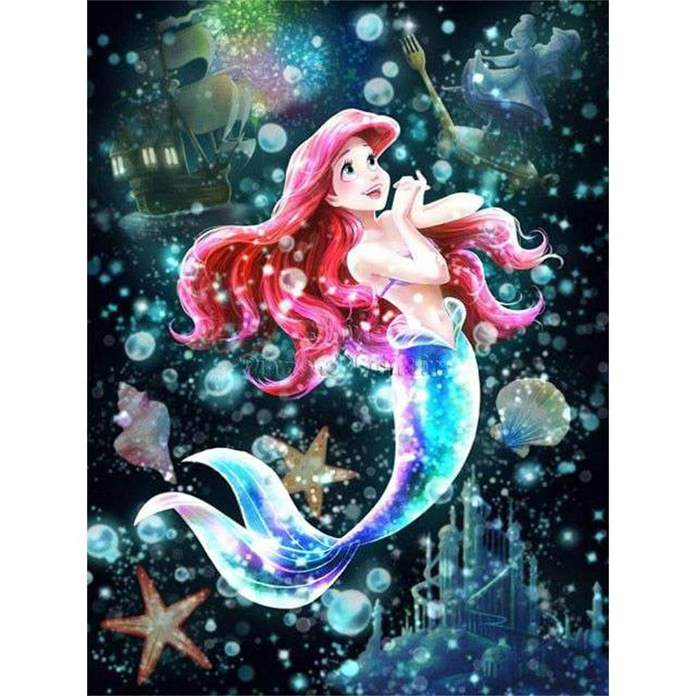 Mermaid Disney Ariel Cartoon Drill Hanging Element Puzzle Sale Stitch Mosaic 5d Art Diamond Painting Handcraft Gift Big Size