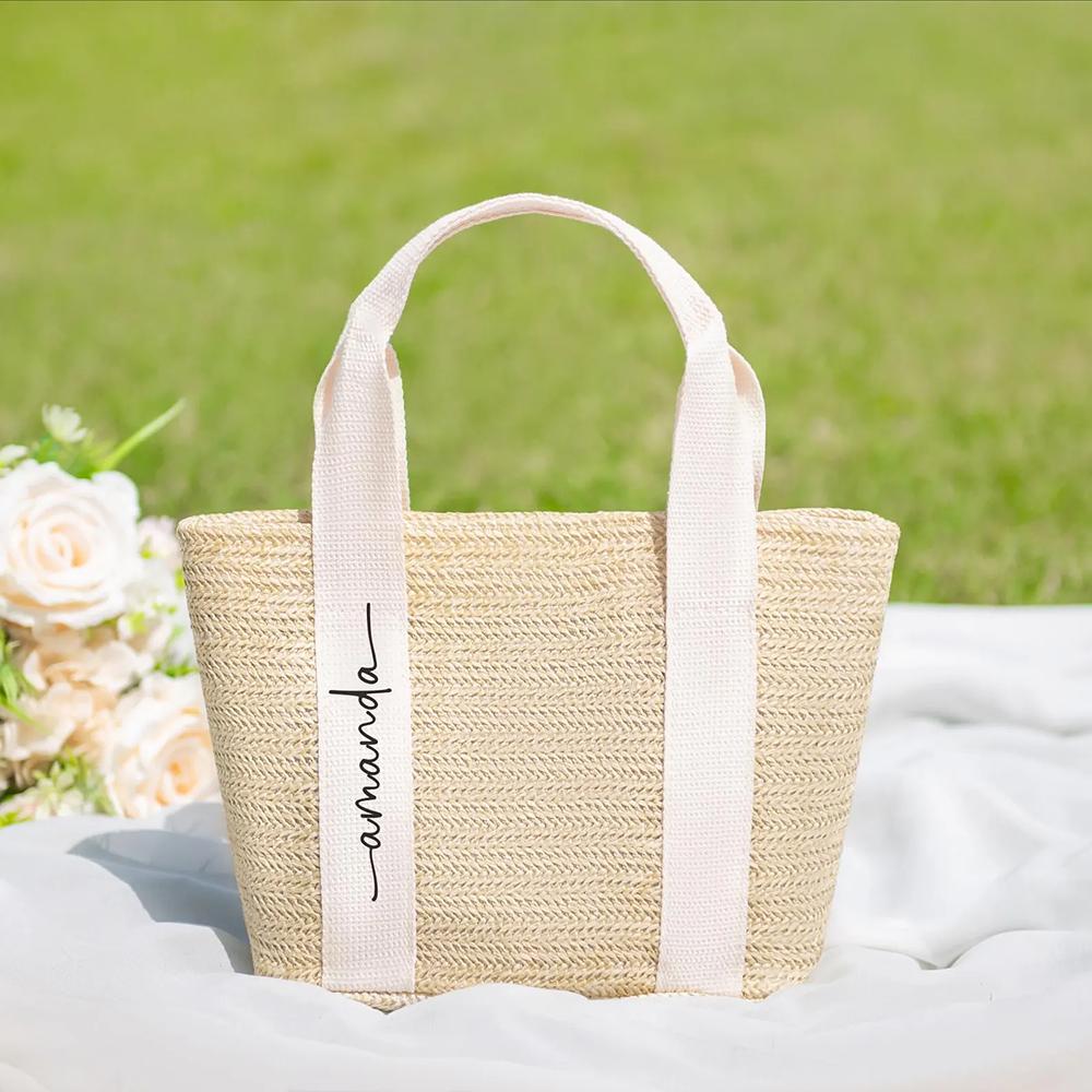 Custom Burlap Tote Bag Bridesmaid Proposal Gifts Beach Straw Bag Bachelorette Party Bridal Shower Bride To Be Weekend Trip Bags