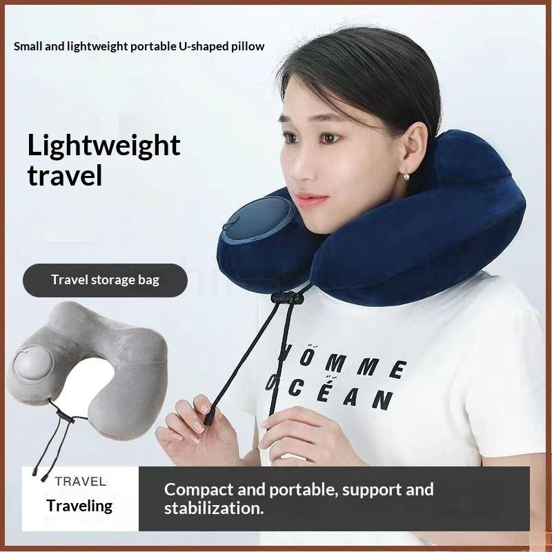 U-Shaped Comfortable Self-Inflating Air Pillow Neck Support Inflatable Airplane Travel Neck Pillow Inflatable Sleeping Pillow