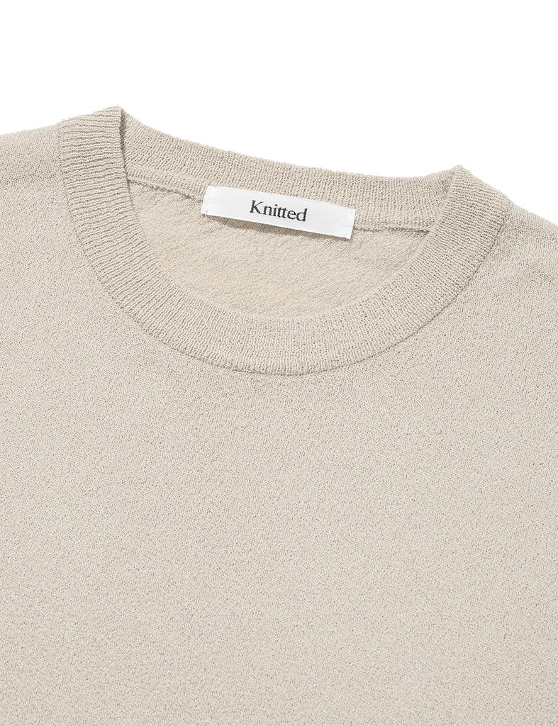 KNITTED Cool Summer Essential Round Short Sleeve Knit Tee Beige