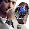 Luxury Brand Men Watches 2018Fashion Faux Leather Men Blue Ray Glass QuartzWatches Casual Males Business Watch