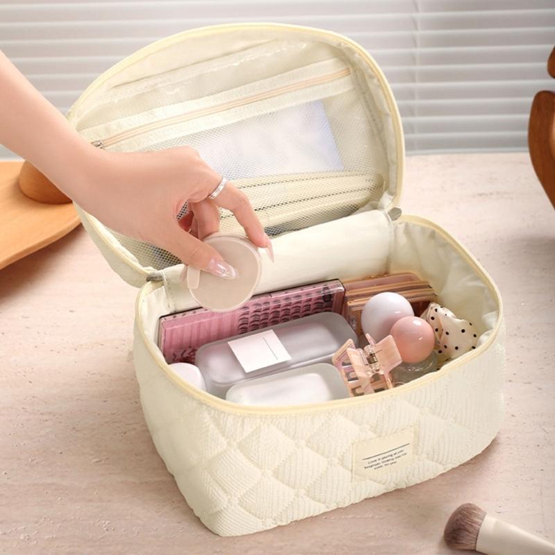 Fashion Cotton Makeup Bag Storage Organized Spacious Beauty Case With Zippered Quilted Cosmetic Bags