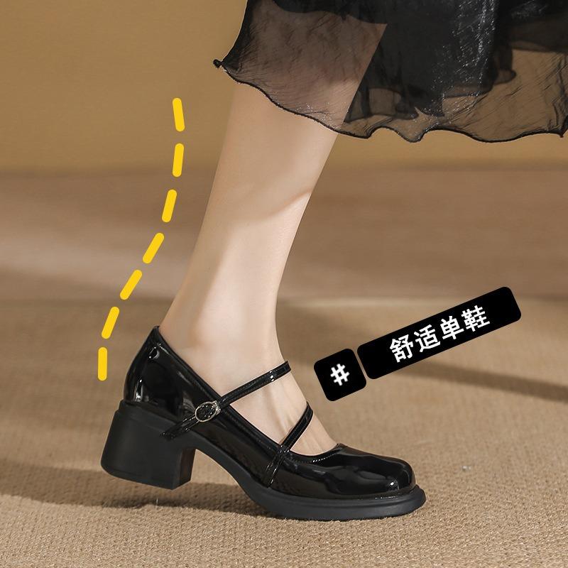 New spring and summer high heels women's shallow mouth simple retro classic Mary Jane thick high heels women's single shoes
