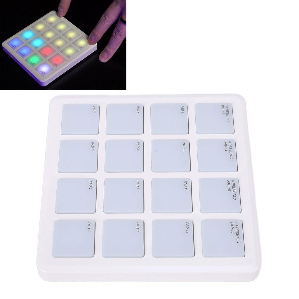 Dpofirs Wireless MIDI Controller Pad, 16 RGB Backlit Velocity Sensitive Strike Pads, Portable USB C MIDI Keyboard for Arrangers