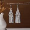 Ethnic Miao Silver Tassel Earrings - Retro Long Dangle Scenic Studs for Women