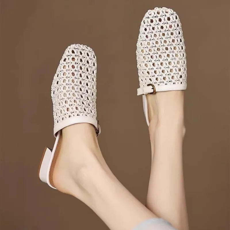 

Мода 2025 Сетчатые Ажурные Дышащие Тапочки с Закрытой Пяткой Лето Новые Круглый Носок Закрытая Стопа Нескользящие Износостойкие 40