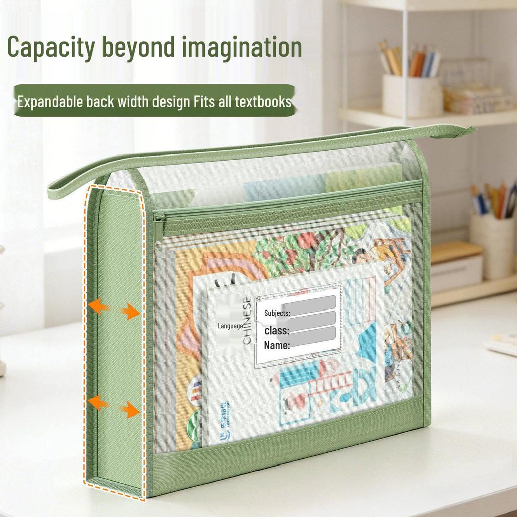 Dual-Layer Zippered Mesh File Bag for Students