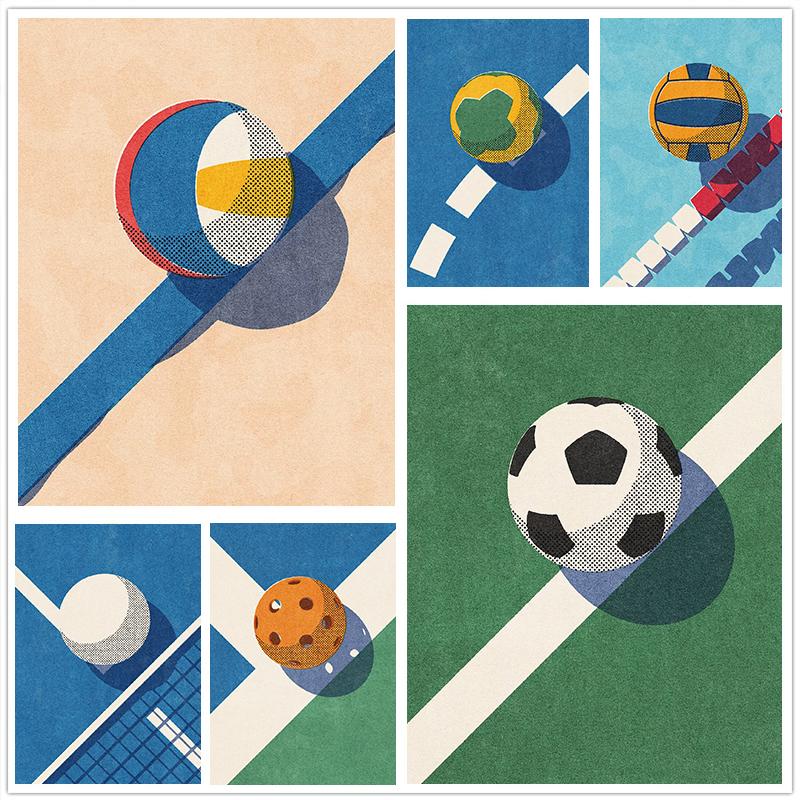 Modern Minimalist Ball Sports Art Poster Picture Canvas Print Engraving Wall Art Boy Room Office Gym Home Decoration Frameless