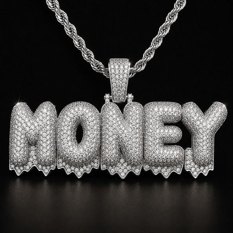 Hip Hop Mens Bubble Font Letter Pendant Necklace With Full CZ Rhinestones Gold Copper Chain
