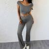 Women's 2 Piece Lounge Outfits Short Sleeve Crop Top High Waisted Flared