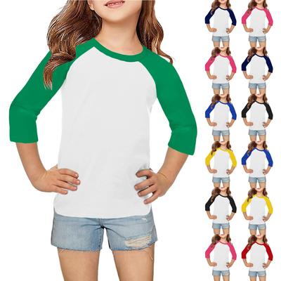 Tops For Youth Girls 4-16 Years Round Neck 3/4 Sleeves T-Shirts Trendy Tops Outfit Tees