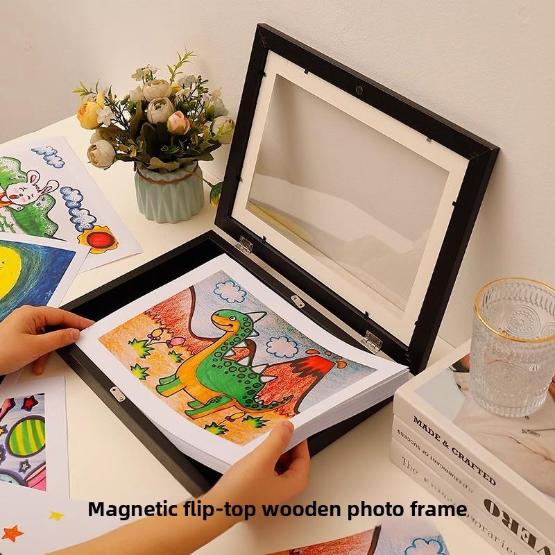 Flip Photo Frame A3 A4 8.5x11 Kids Art Display Frame Storage Magnetic Picture Frame Wall Mount for Children Artwork