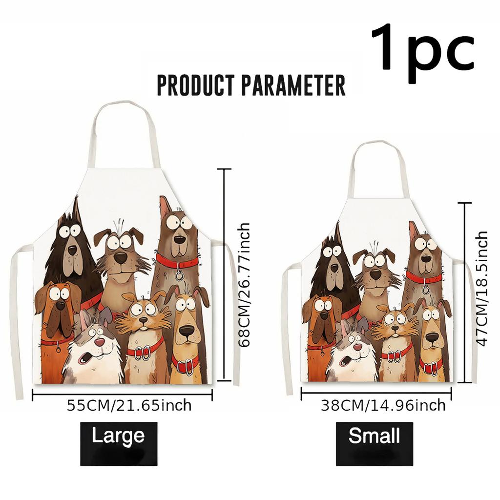 1pc Funny Cartoon Dog Group Painting Apron Linen Kids Children Art Craft Cooking Apron Pet Lover Gift Animal Print Design Wear