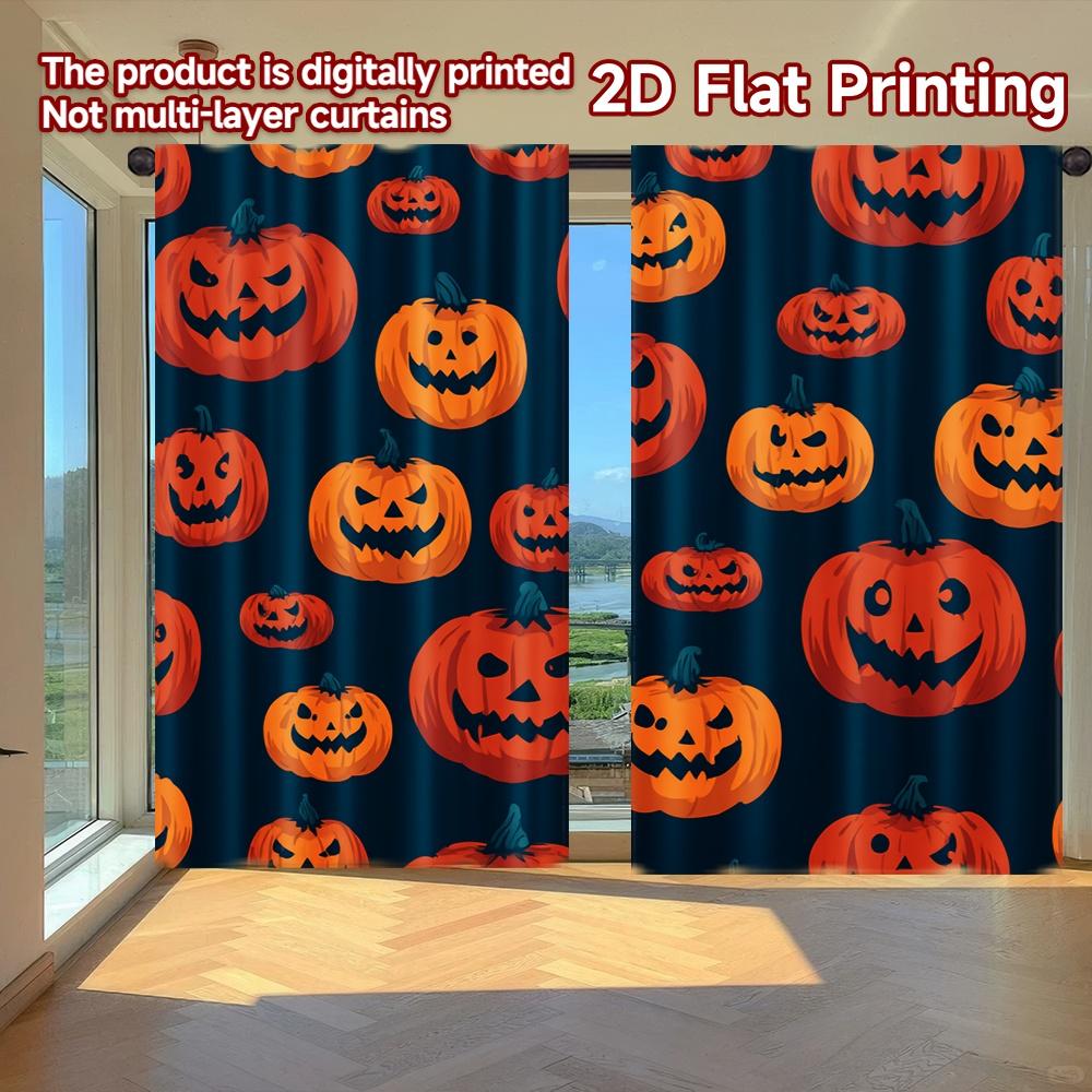 

Set Of 2 Flat Printing Curtains Without Rod Halloween Haunted House Easter Holiday Durable Polyester Fabric Curtain W100*H70(CM)-Grommet top&2PCS