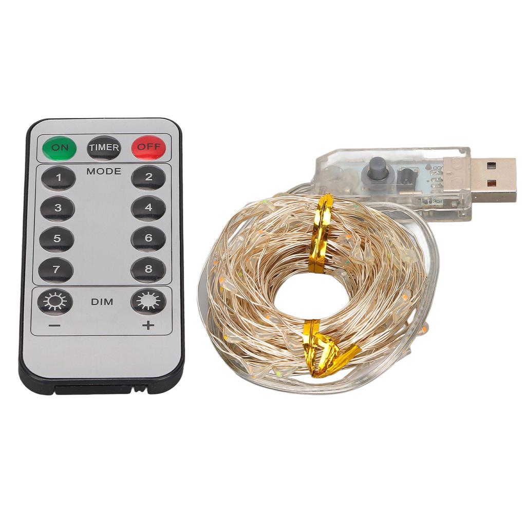 LED-Lichterkette 10 Meter 100 LEDs Lichterkette mit Fernbedienung 8 Modi USB-betrieben Wasserdichte Lichterkette für Schlafzimmer