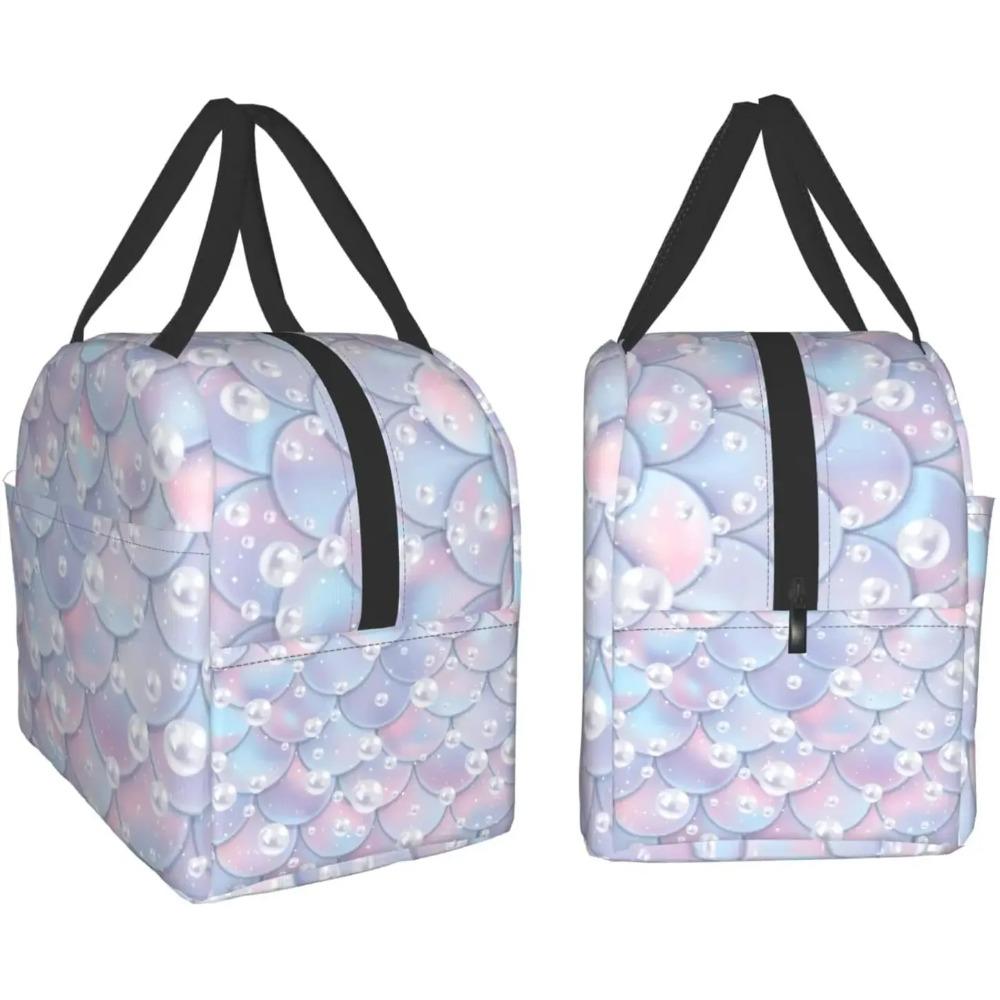 Ocean Mermaid Scales Insulated Lunch Bag for Women Leakproof Thermal Lunch Box for Girls Kids Cooler Bag Reusable Bento Tote Bag