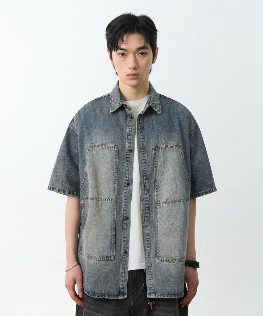 Dimiteulibeullaeg Double Knee Denim Short Sleeve Shirt_Dust Indigo
