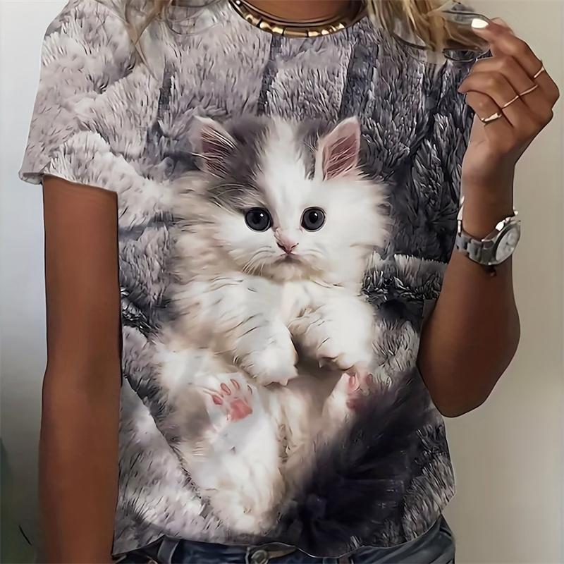 3D New Cats Printed Tshirts For Women Summer Fashion Street Round Neck Short Sleeve Girls Beautiful T Shirt Female Clothes