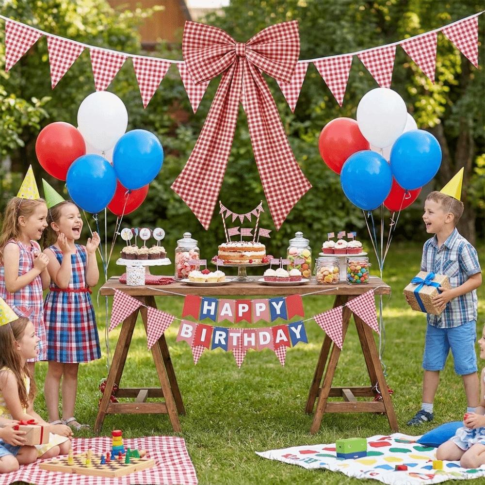Plaid Bow Fabric Bow Wall Decor Multi-Purpose Oversized Wall Backdrop Bows Reusable Long Tails Birthday Party Supplies Festival