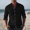Chemises Décontractées Homme Printemps Été Design Coton Lin Couleur Manches Longues Coupe Ample Col Montant
