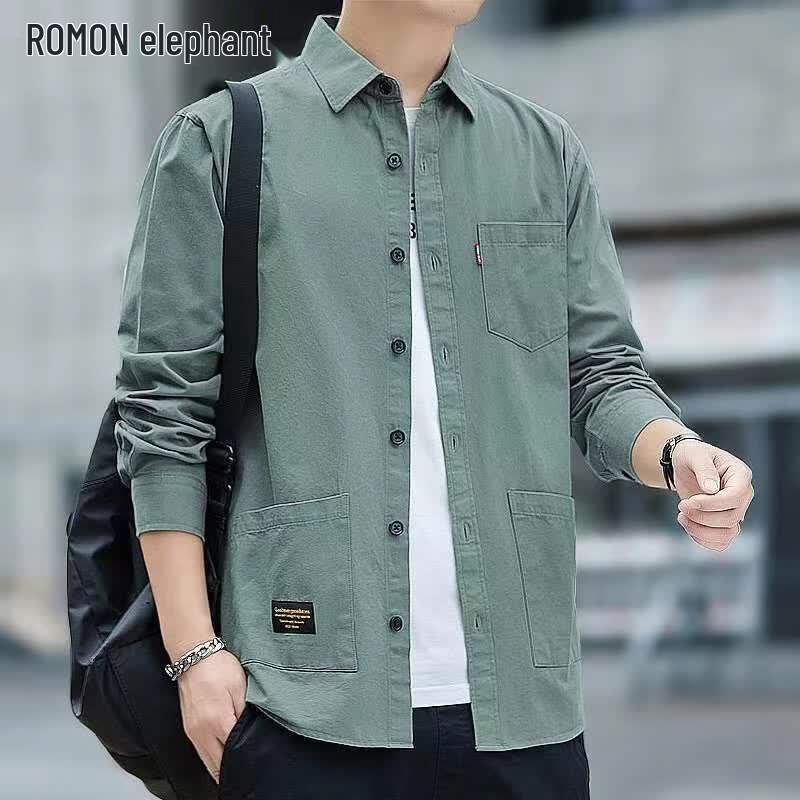 ROMON Men s Long Sleeve Solid Work Shirt 4XL