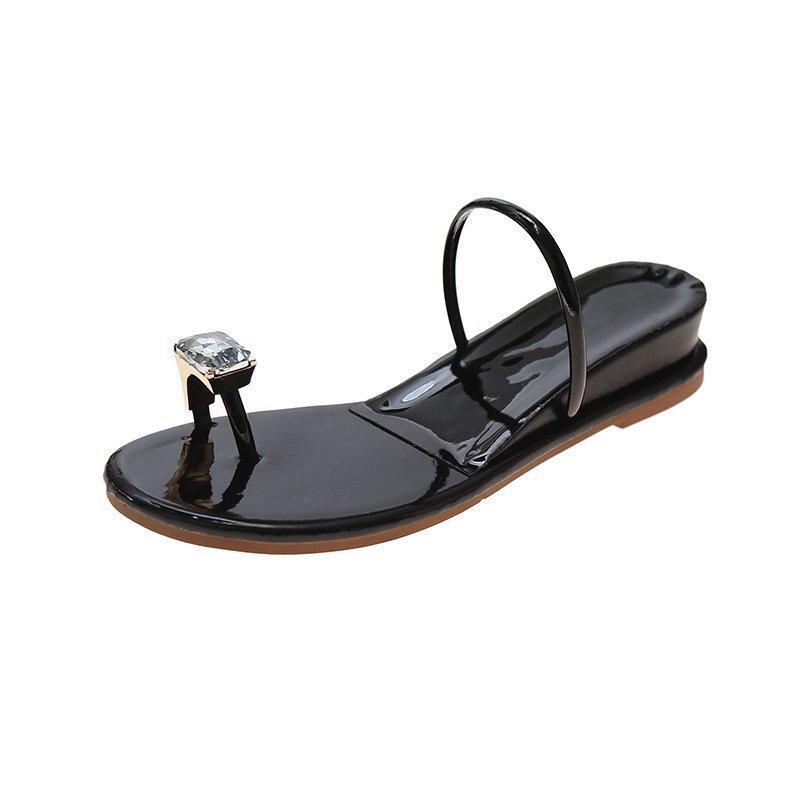 Slippers Women's Summer Wear Mirror Cover Toe Classic Internet Celebrity Rhinestone Cover Toe Flat Bottom Fashion Versatile Slope Heel Beach Sandals