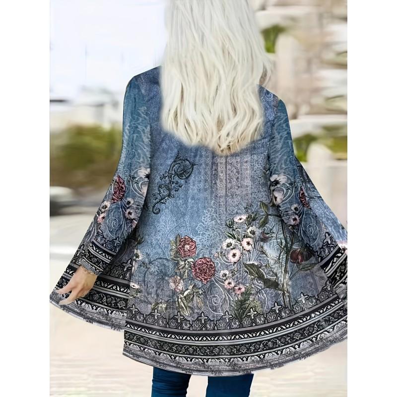 Boho Chic Printed Loose Long Sleeve Open Front Cardigan Women Comfortable Casual Outerwear