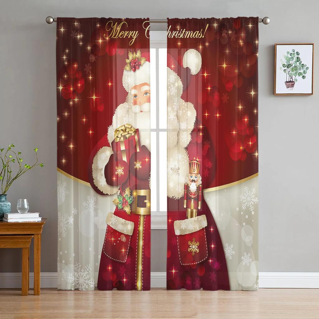 Weihnachtsvorhang mit Schneeflocke, blau, Garn, Tüllvorhänge für Wohnzimmer, Küche, transparente Voile-Vorhänge