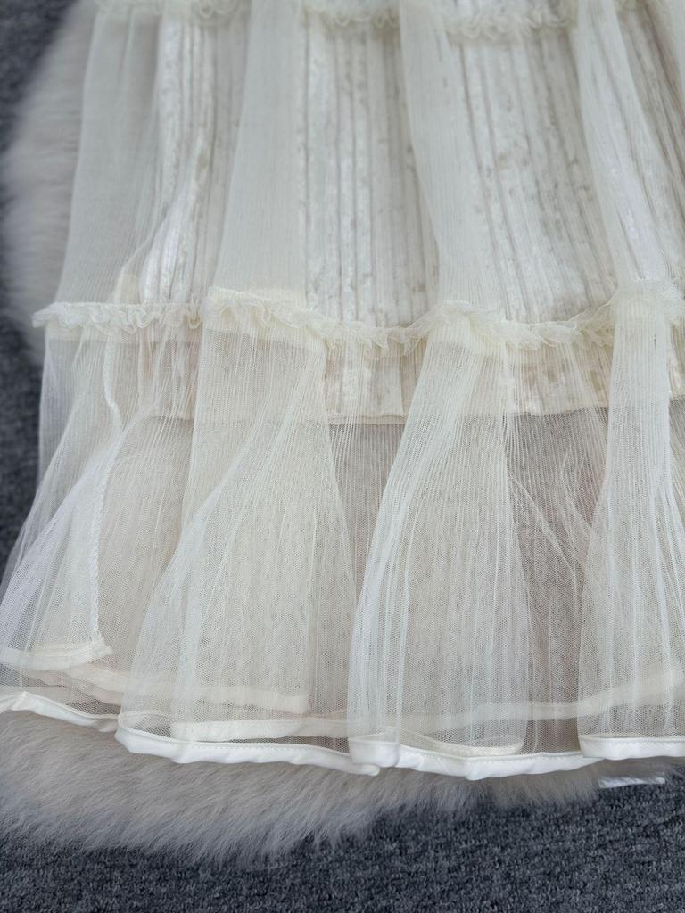 Women's Thick Velvet Mesh Patchwork A-Line Midi Skirt for Autumn/Winter