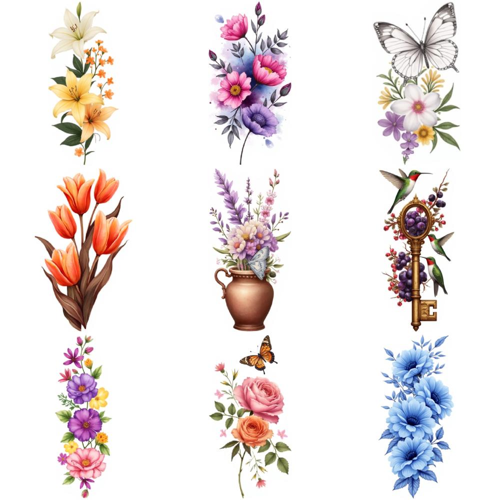 9pcs Temporary Tattoo Butterfly Lantern Temporary Tattoo Stickers Flower Tattoo Sunflowers For Arms Back Adult