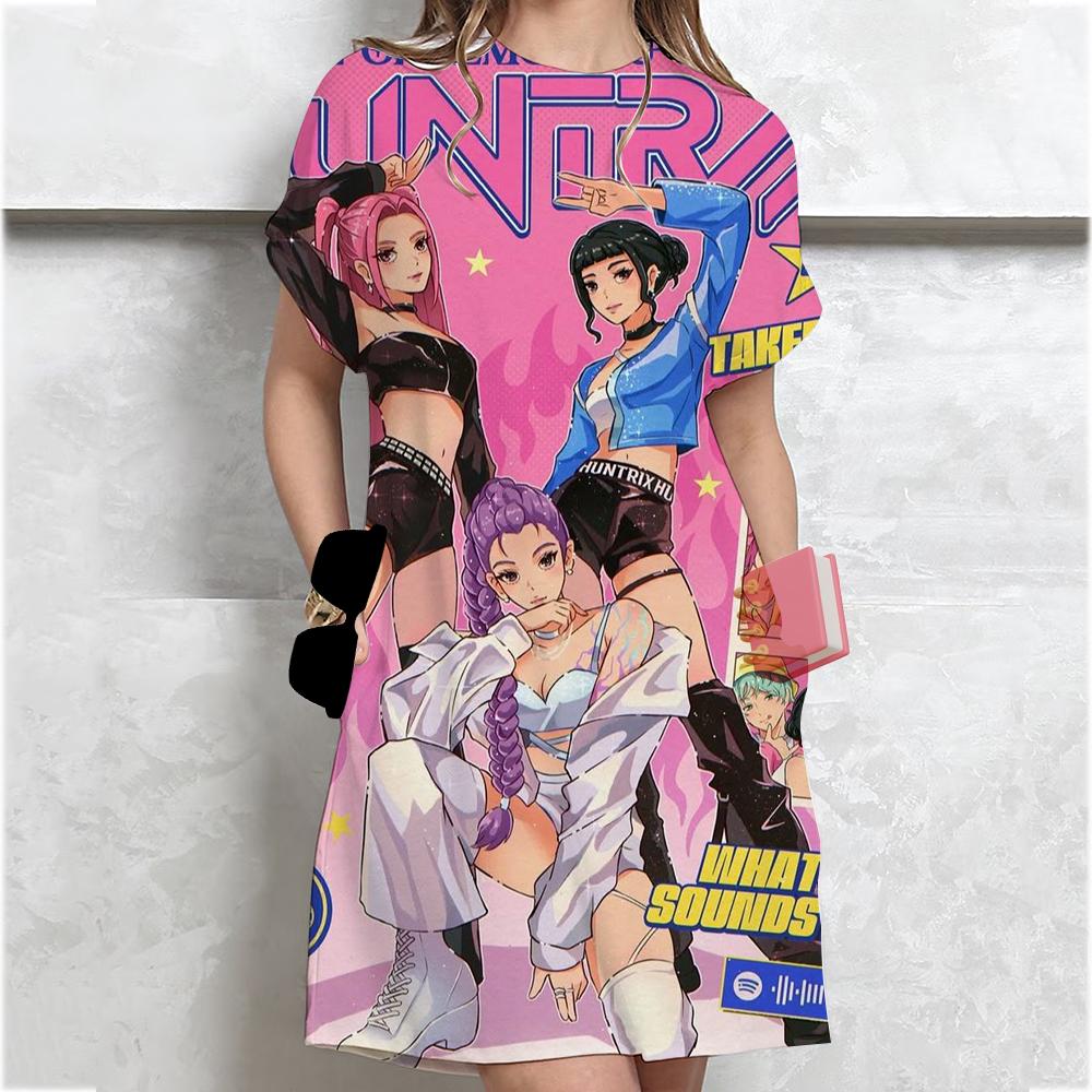 KPop Demon HuntersПулловер Ночная рубашка Для сна Путешествий Свободное Платье для сна Пижама Платье с мультяшным персонажем Ночная рубашка Одежда для сна S