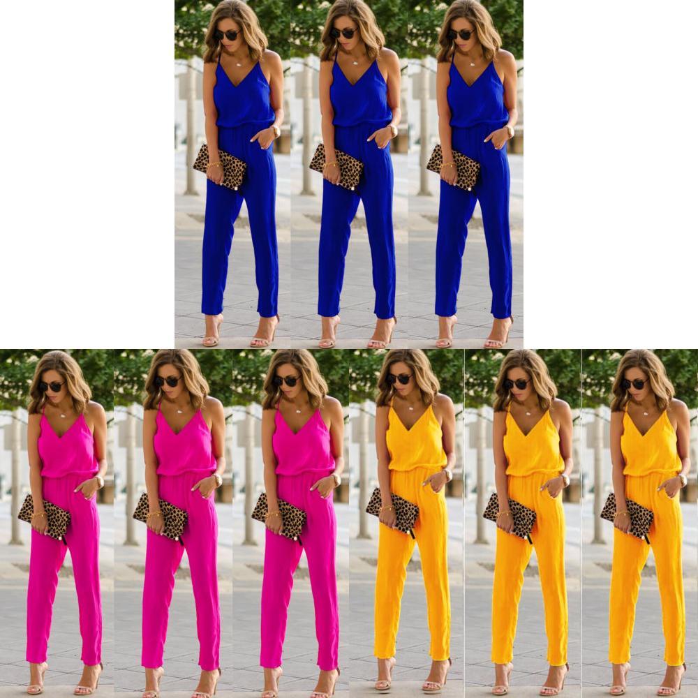 Eleganter Damen-Jumpsuit mit Spaghettiträgern, weitem Bein und V-Ausschnitt