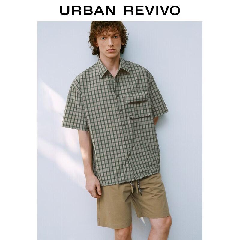 UR2026 Men's Casual Plaid Drawstring Short Sleeve Shirt