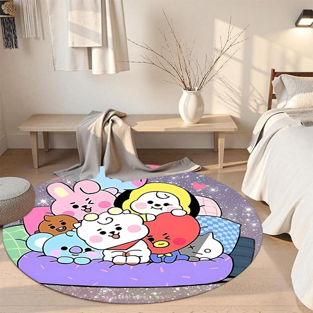 Bt21 Round Floor Rug Design for Hallway Balcony Living Rooms Dining Room Antislip Round Carpet Office home decor Wedding Party Gift