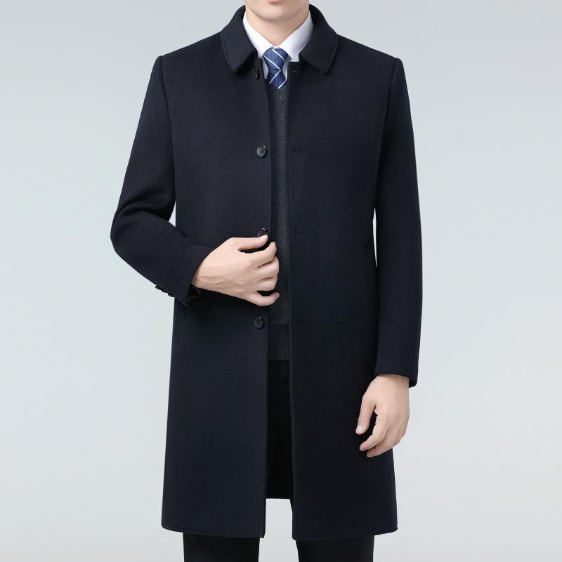 Men's Long Double-faced Wool Trench Coat with Down Liner