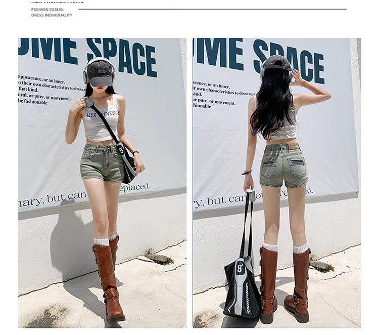 Summer 2025 Women's High-Waisted Stretch Denim Shorts - Slimming A-Line Hot Pants