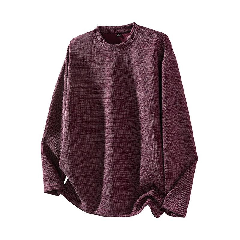 300G Heavy Round Neck Long Sleeve Sweater T-shirt for Men's Japanese High-end Retro Simple Top