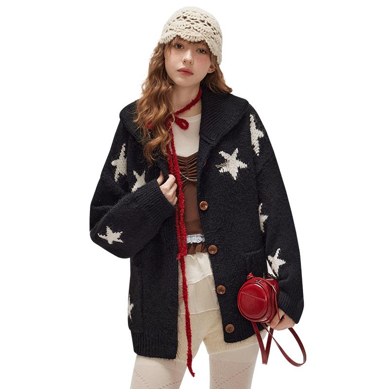 

UNIFREE Fair Isle Star Jacquard Knit Cardigan M