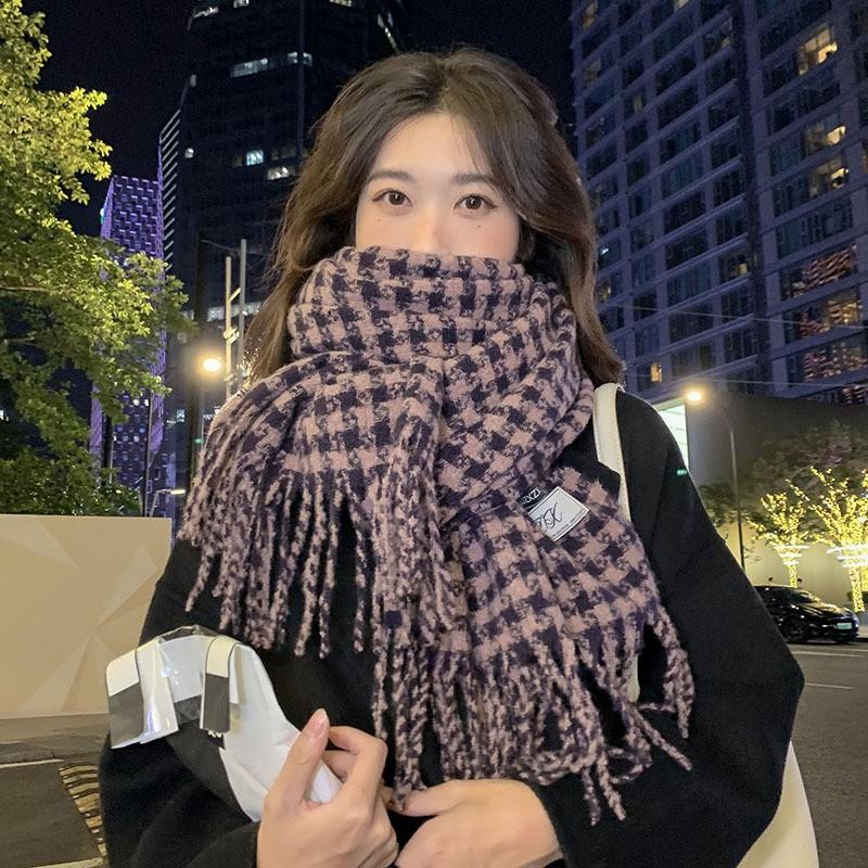 Womens Oversized Plaid Scarf Winter Warm Knit Shawl Students Couples Casual Layering Accessory