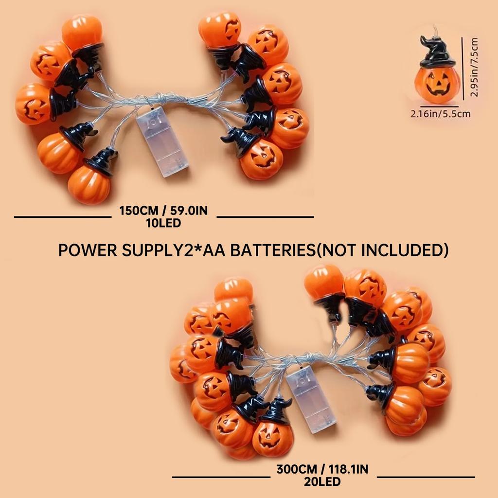 1PC 10/20 LED Halloween Small Pumpkin With Black Hat String Lights Battery Operated For Home Windows Indoor Outdoor Garden Decor