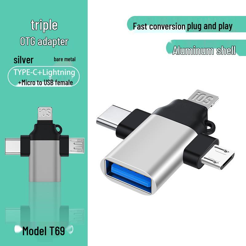 

Адаптер OTG 3-в-1 для Apple и Android: Подключайте USB-накопители и клавиатуры, многофункциональный Type-C.