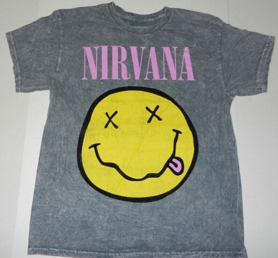 26 Rock Band Nirvana Smiley Graphic Washed T-Shirt New Unisex T-Shirt L