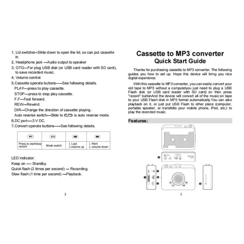 Upgrades Cassettes to MP3 Converter Directly Saves Sounds to USB Flash Drive with Build In Speaker for Real Time Playbacks