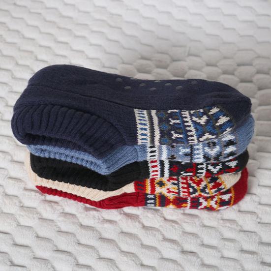 Retro Winter Slipper Socks Thickened Fleece Lined Low Cut Socks Socks with Grips Non-Slip Ankle Slipper